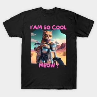 Cool Cat On Motorbike In Desert 1 T-Shirt